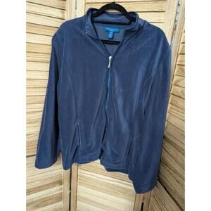 Karen Scott Women's Fleece Jacket Size X-Large Blue Full Zip Coat Long Sleeve